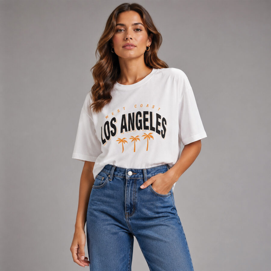 تیشرت پنبه‌ای لانگ طرح Los Angeles