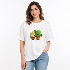 تیشرت زنانه نخ پنبه طرح کاکتوس فانتزی